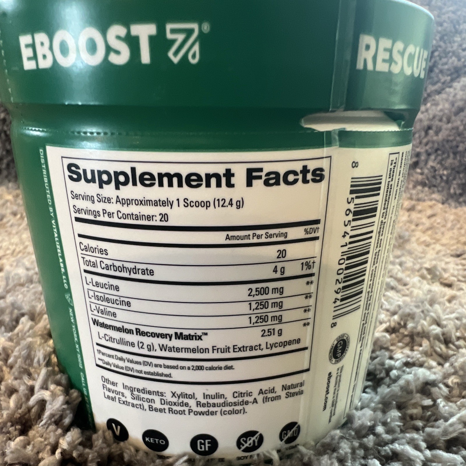 EBOOST Rescue 2:1:1 BCAA+ Recovery Matrix Powder Watermelon 8.74 oz