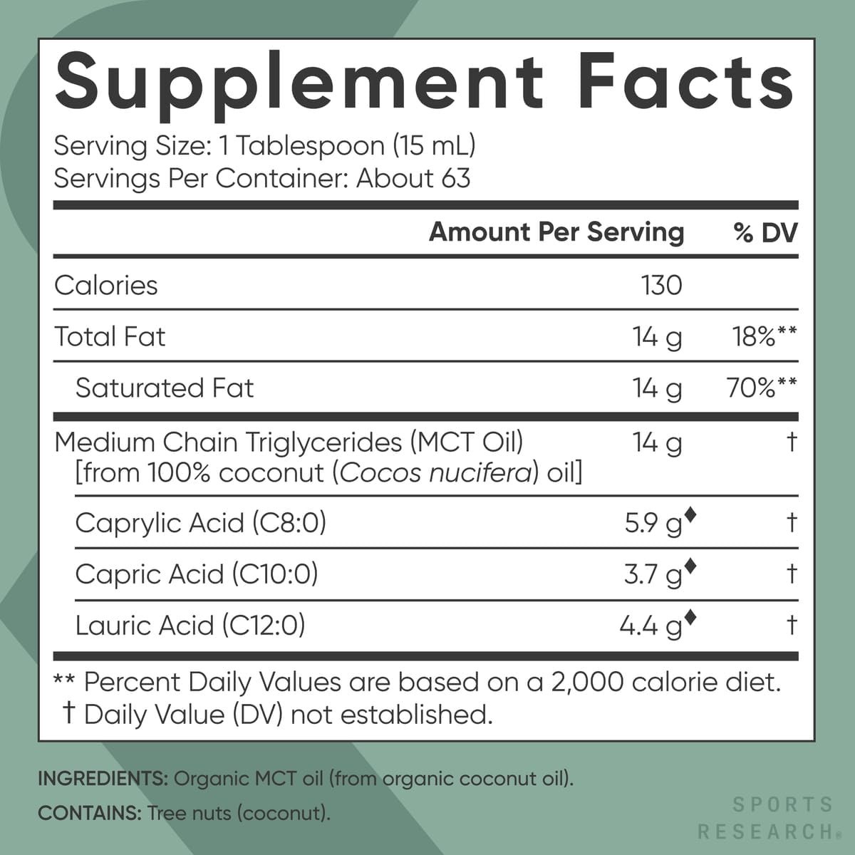Sports Research Organic MCT Oil – Keto & Vegan BB 03/2029 NEW
