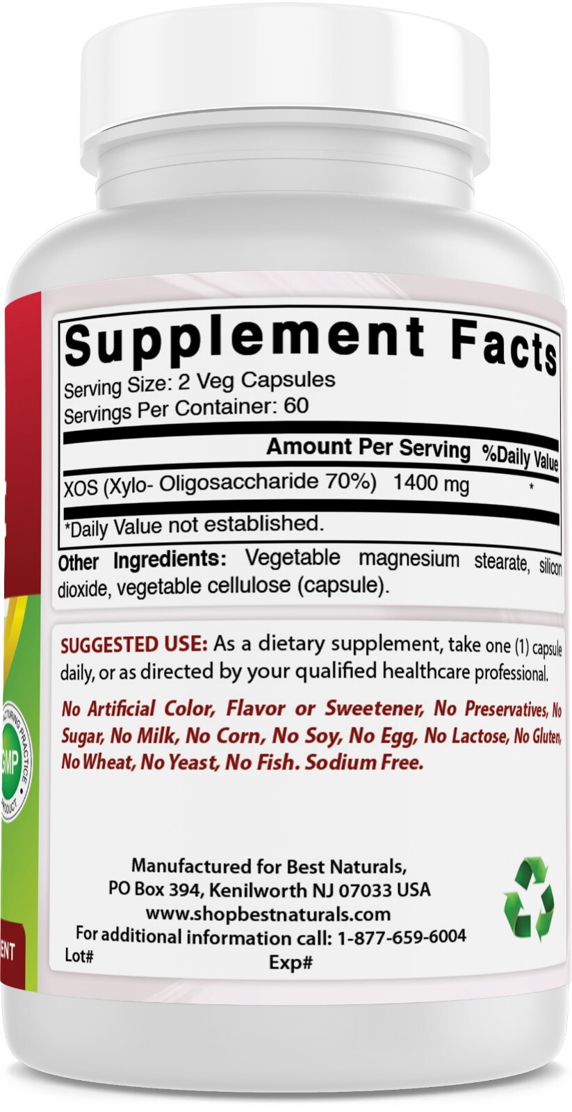 Best Naturals Prebiotics Fiber XOS 1400mg/ Serving 120 Vegetarian Capsules