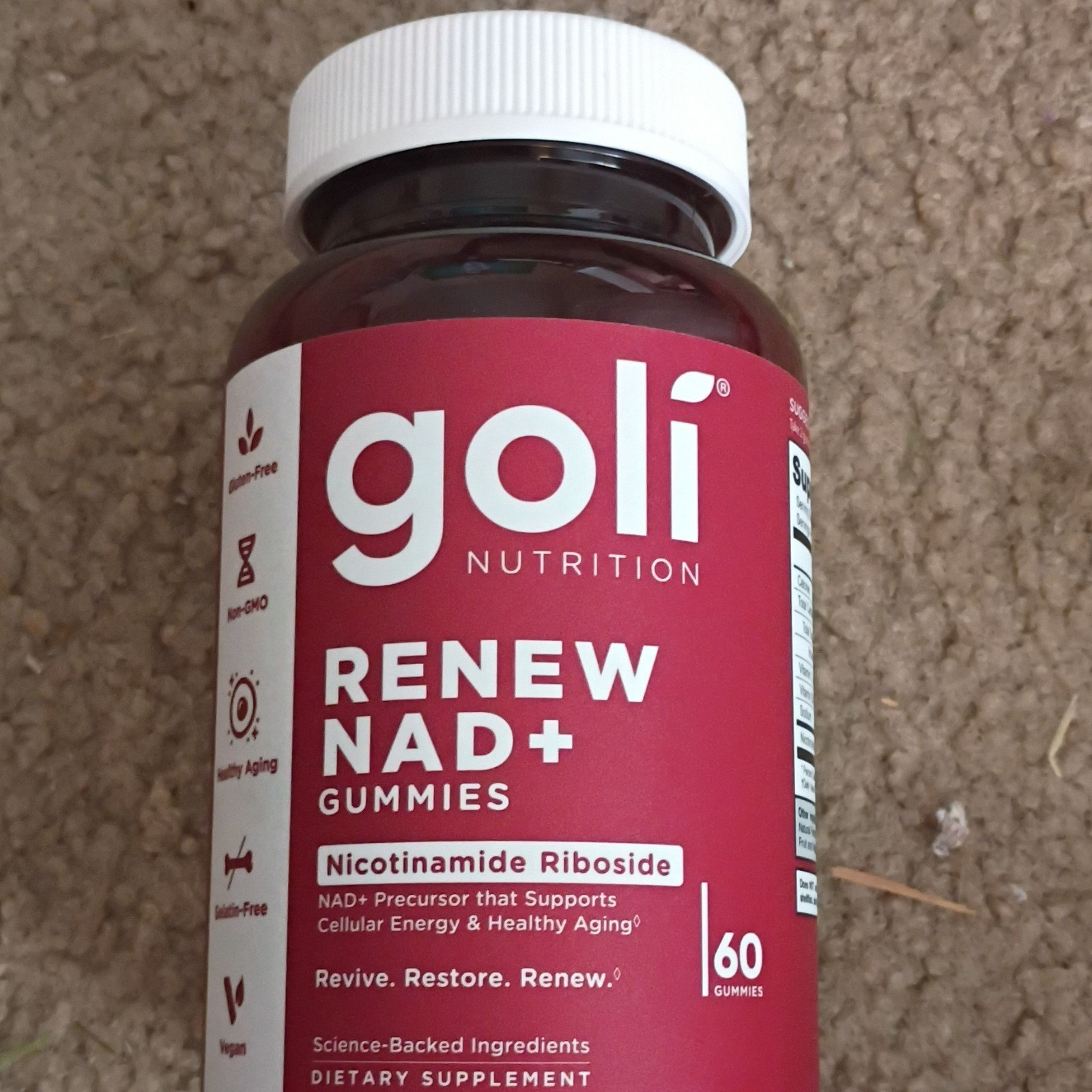 Goli Nutrition Renew NAD+ Nicotinamide Riboside Gummies, 60, Vegan, GF
