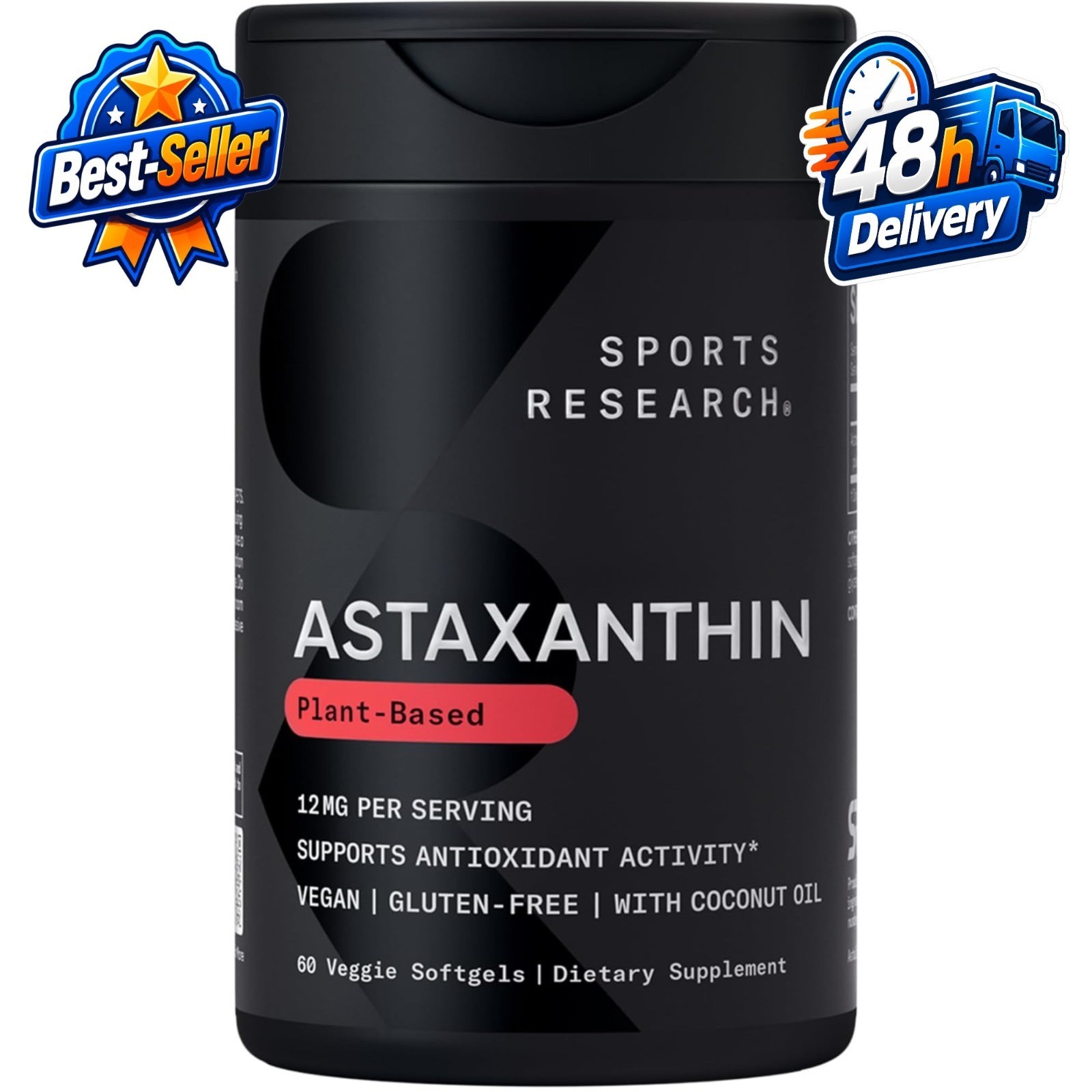 Sports Research Vegan Astaxanthin Supplement – 12mg Softgels, 60 Count