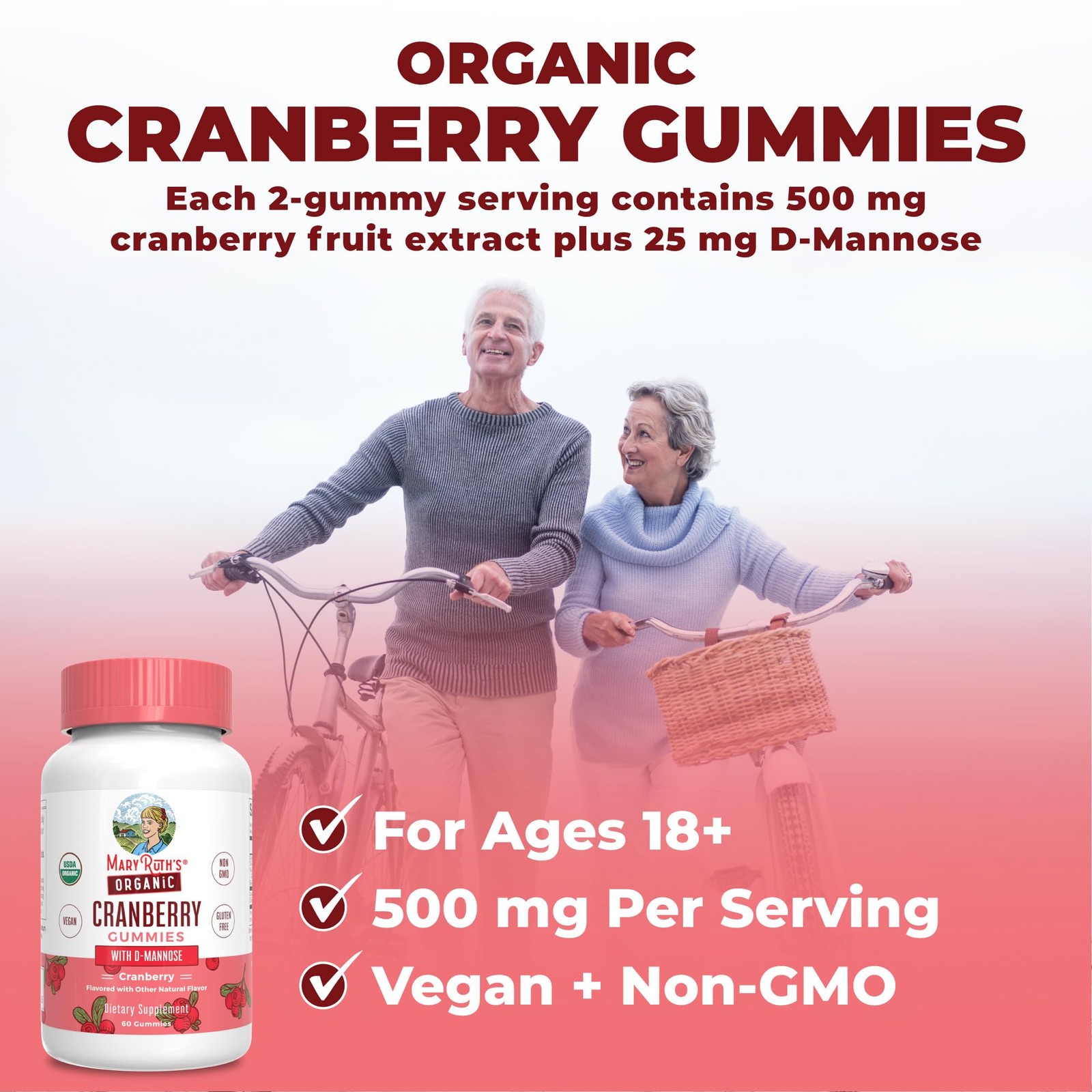 MARYRUTH’S Organics Organic Cranberry Gummies – 500mg 60 Count (Pack of 1)