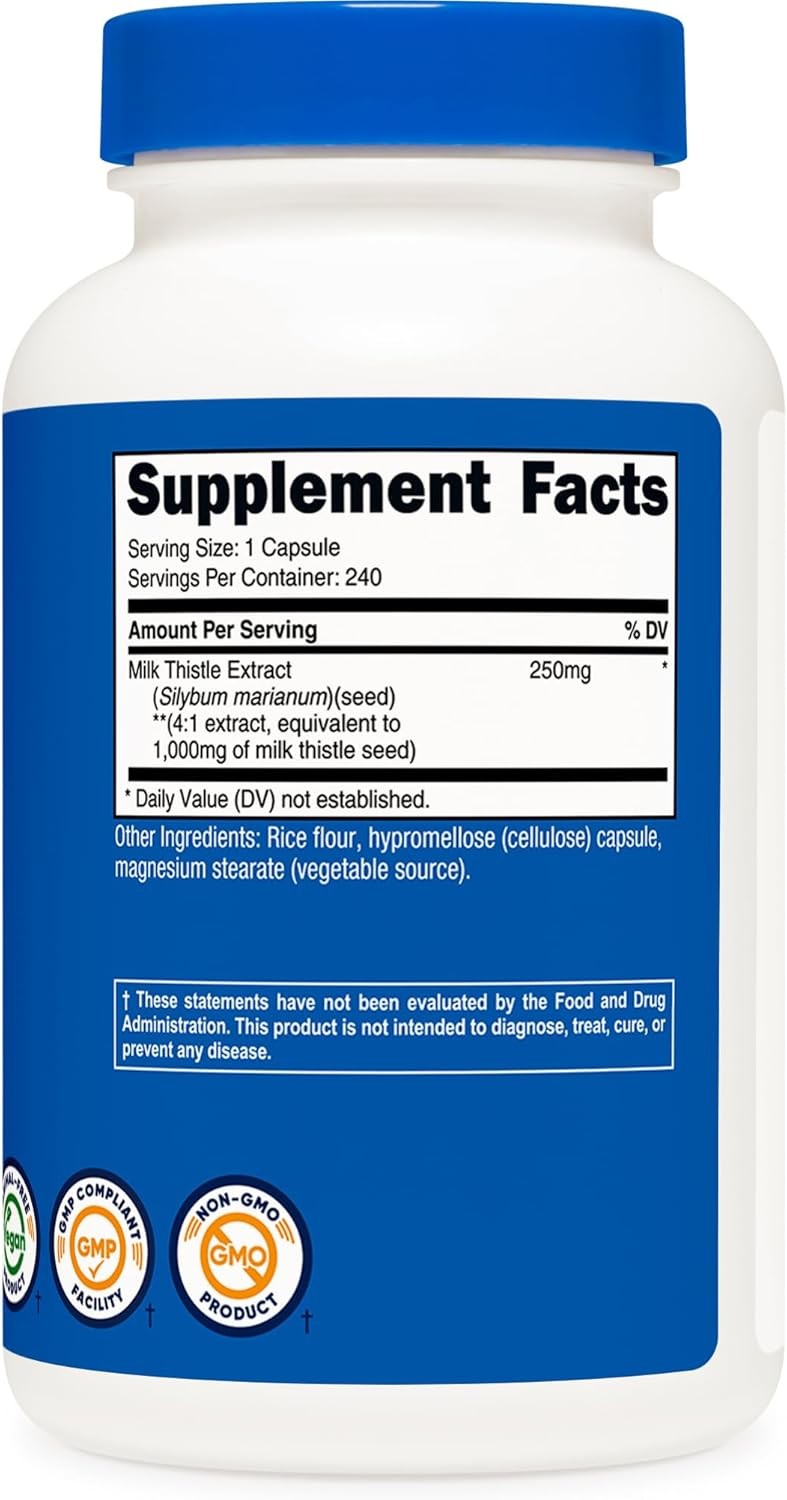 Nutricost Milk Thistle 250mg (1000mg Equivalent), 240 Vegetarian Capsules