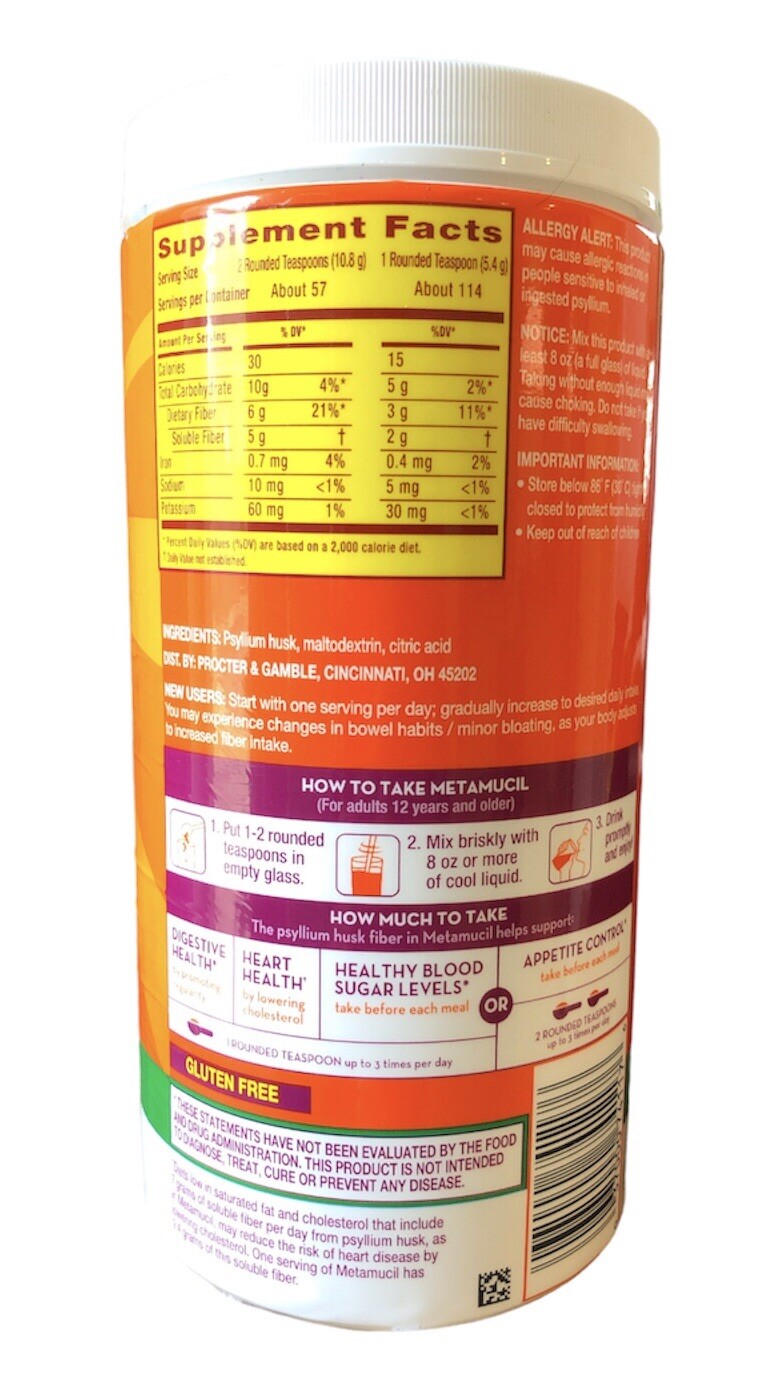 Metamucil Fiber Supplement Original Smooth Powder no added sweeteners 23.3oz