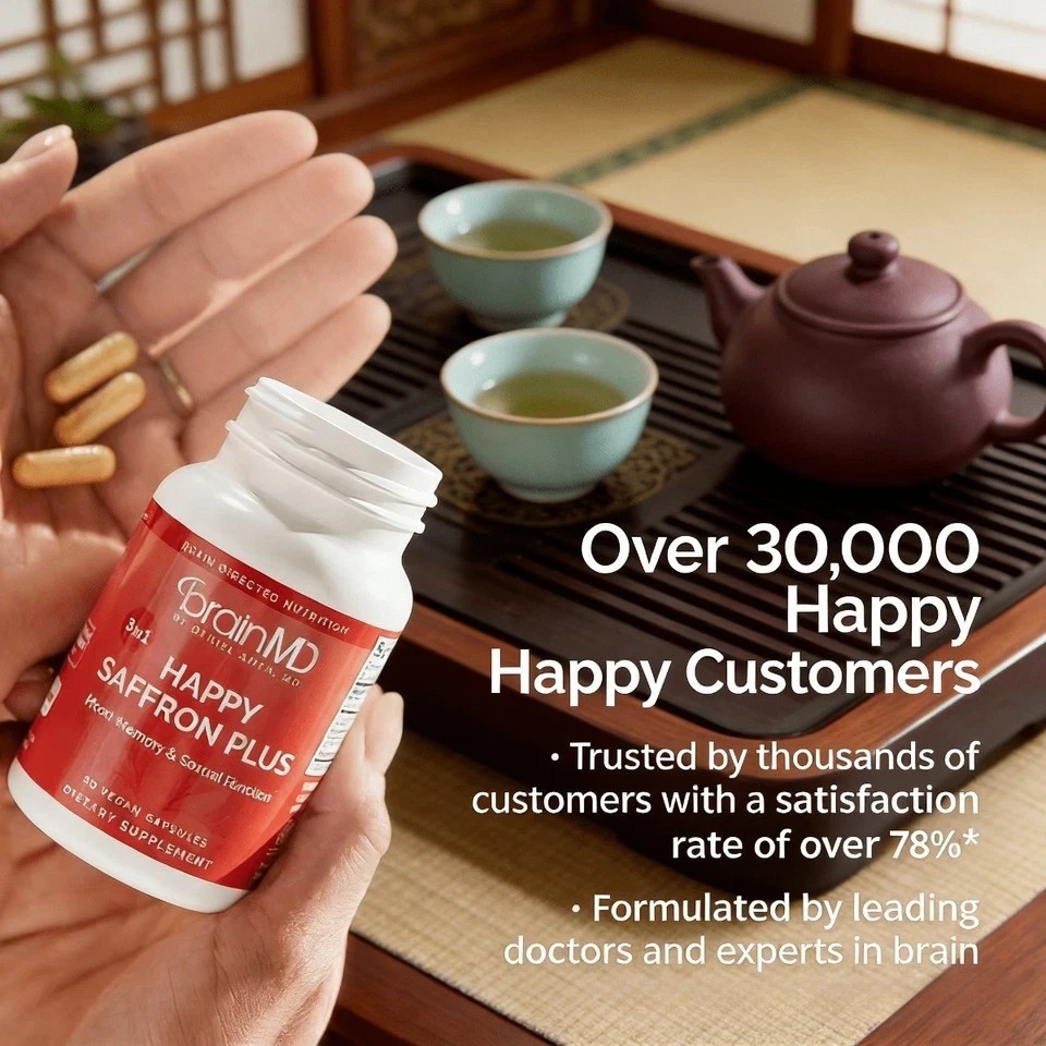 Three PACK BrainMD Happy Saffron Plus with Saffron Flower Extract Curcumin &