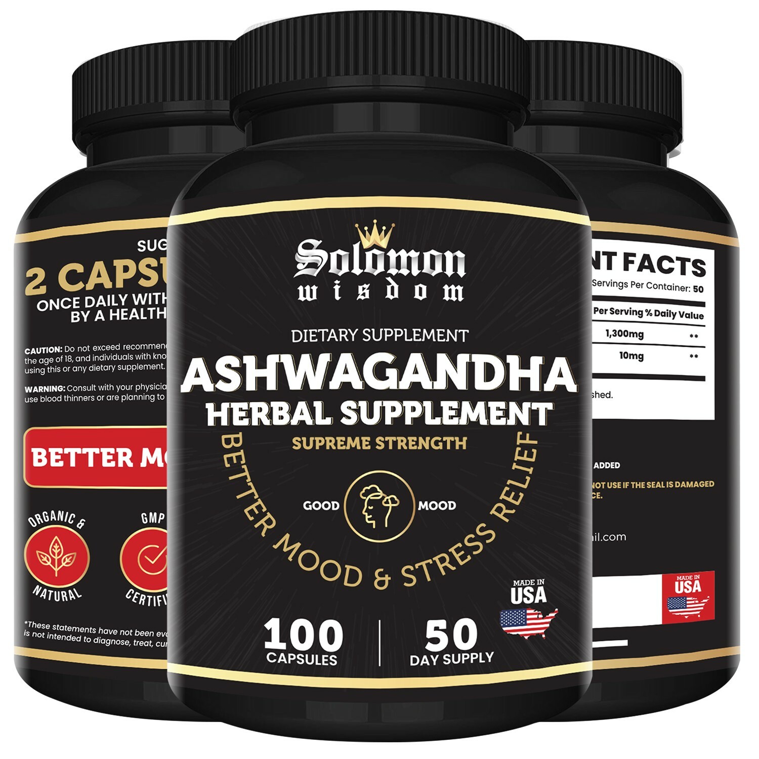 Organic Ashwagandha Root Powder with Black Pepper Extract – 100 Veggie Capsules