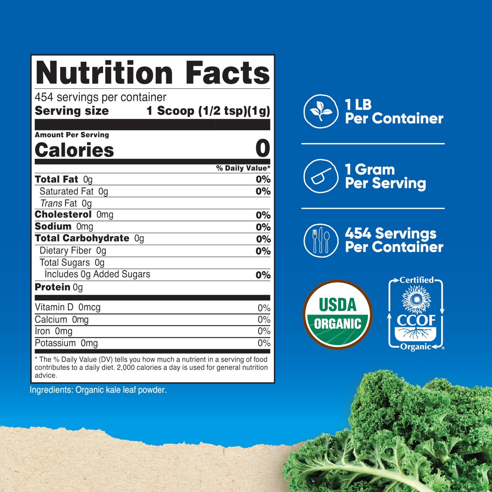 Organic Kale Powder 1LB – Non-GMO, Gluten Free, All Natural, USDA Certified Supe