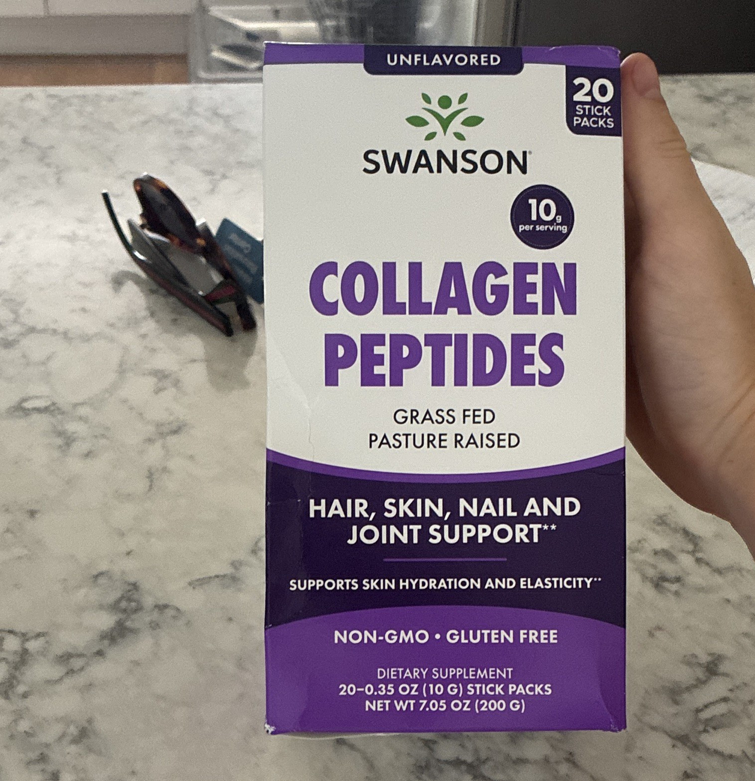 Swanson Collagen Peptides Unflavored Powder 20 Stick Packs 10g Exp 11/27