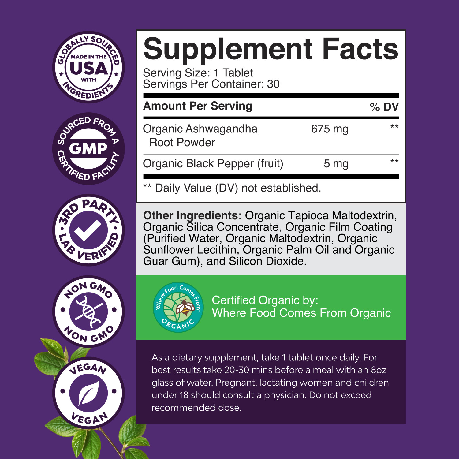 Natures Craft High Strength Organic Ashwagandha Supplements – Calm Mood Support