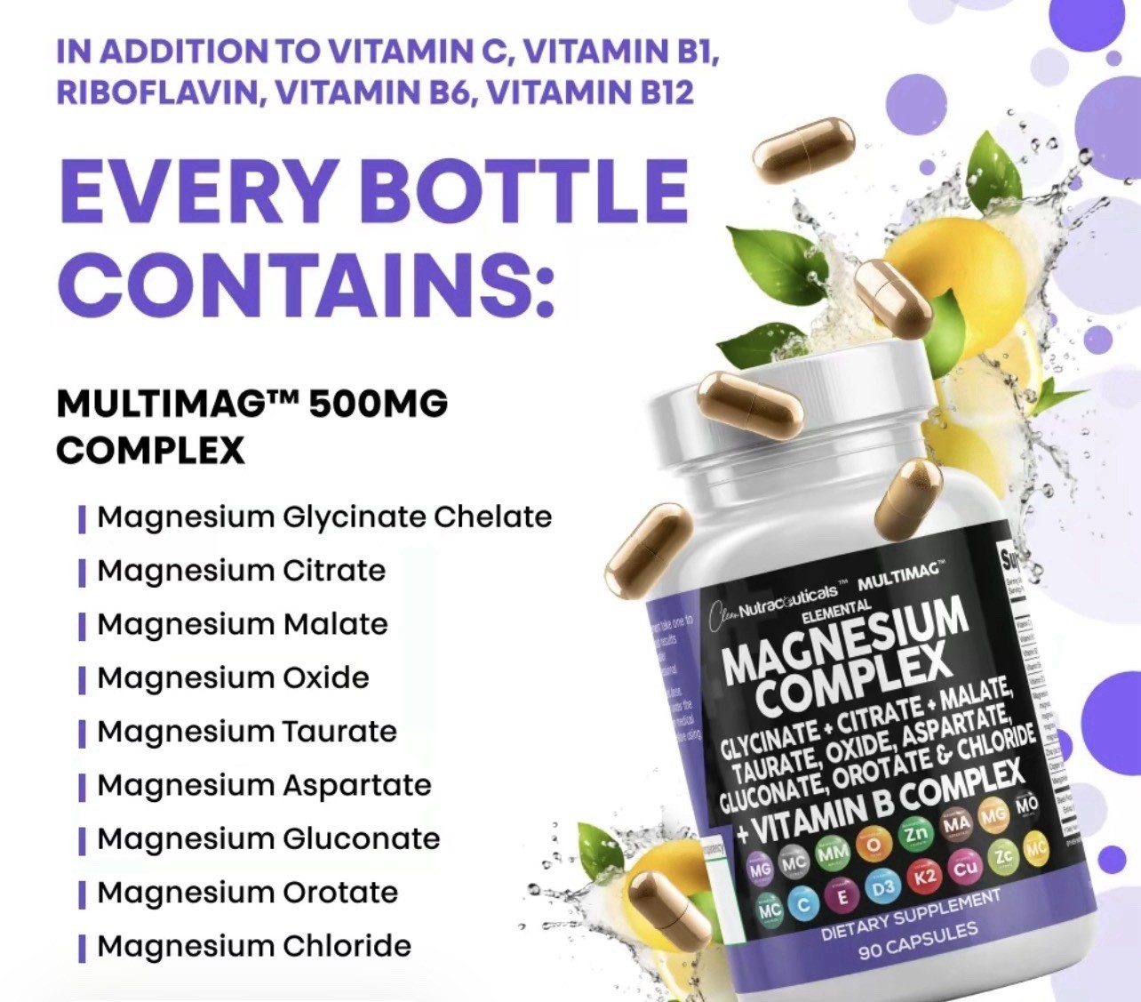 Clean Nutraceuticals Magnesium Complex Glycinate Citrate Malate Taurate 90 Caps