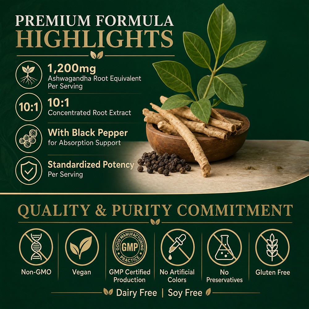 Herb 1200mg Complex with Black Pepper for Stress, Mental Calm & Daily Relaxation