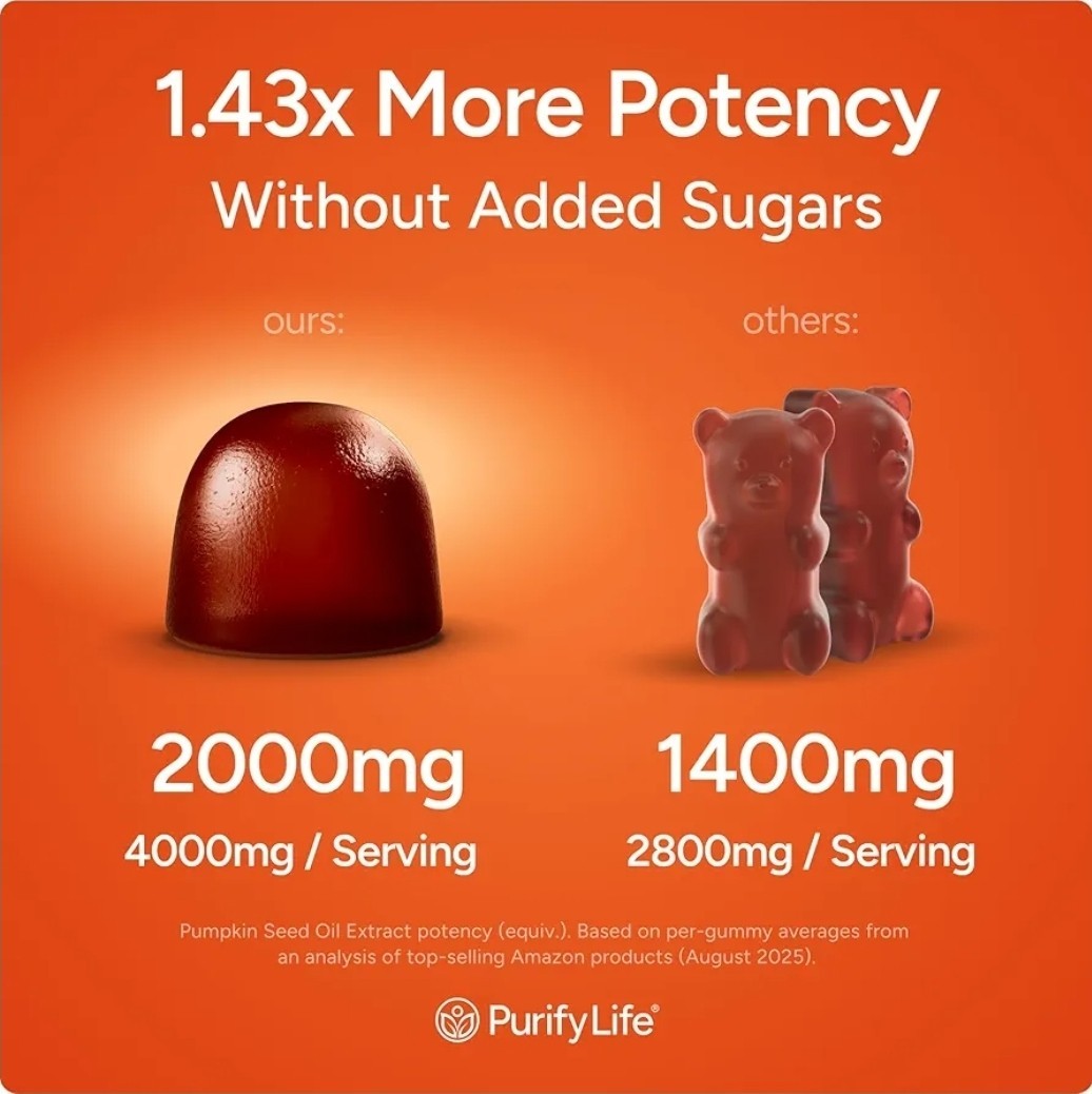 Pumpkin Seed Oil Sugar-Free Vegan 60 Gummies by Purify Life Exp 08/2027