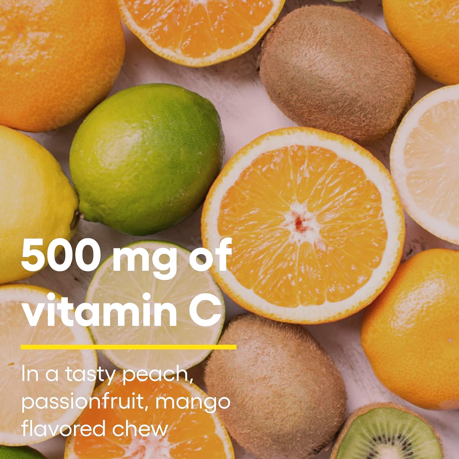 Natural Factors Vitamin C 500mg,Peach&Passionfruit&Mango,90 Chewable Wafers