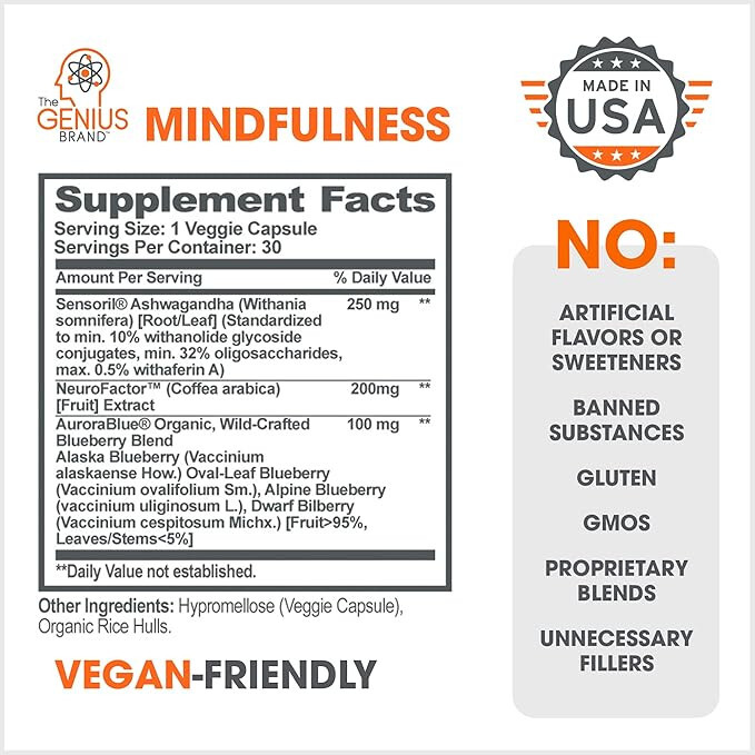 The Genius Brand – Genius Mindfulness Natural Calming Supplement with Ashwagandh