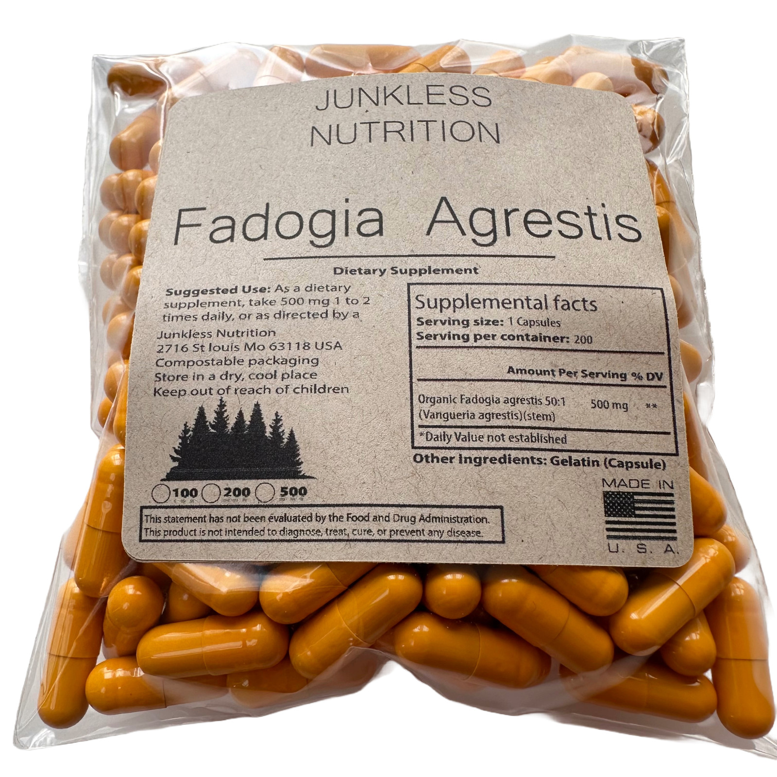 100% PURE Fadogia Agrestis Pills (Maximum Strength) Stem 50:1 Extract 500 Caps