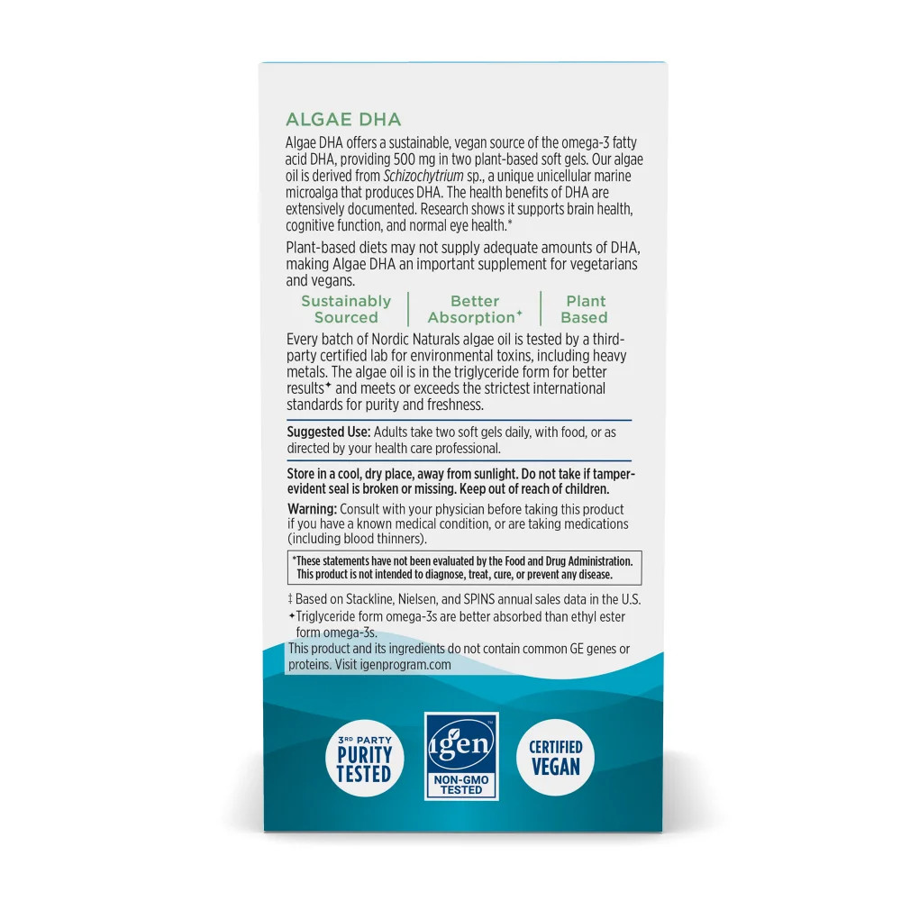 Nordic Naturals Algae DHA – Vegetarian Omega-3 DHA Soft Gels
