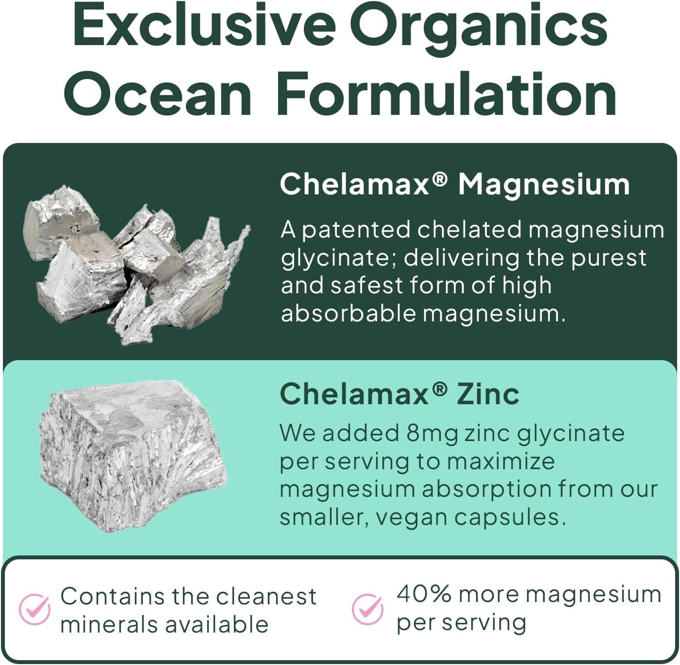 Organics Ocean Pure Magnesium Glycinate with Zinc – Strength Chelated- 90 Count