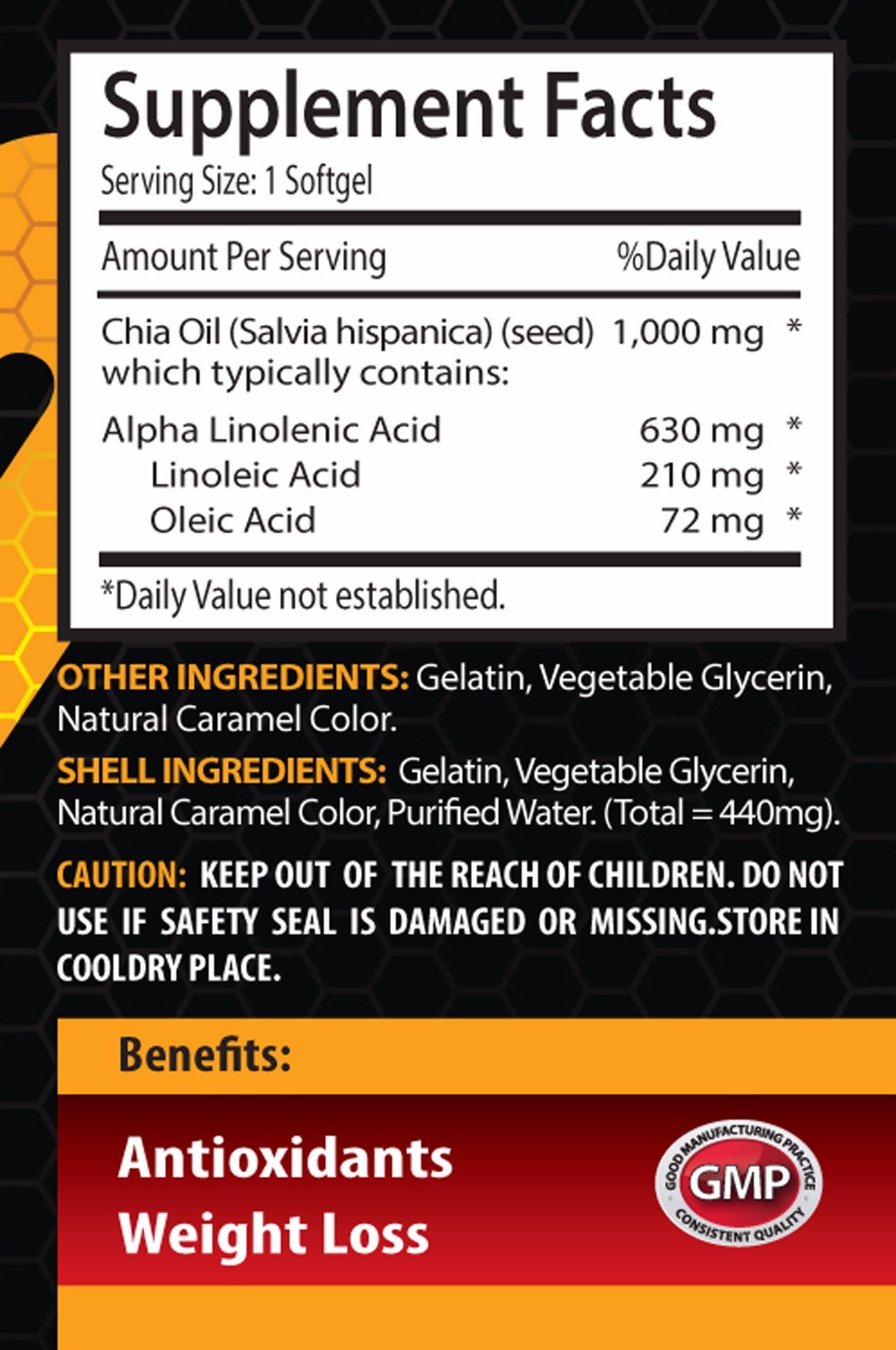 Chia seeds – 1000mg CHIA SEED OIL – Appetite suppressant pills – 1 Bottle