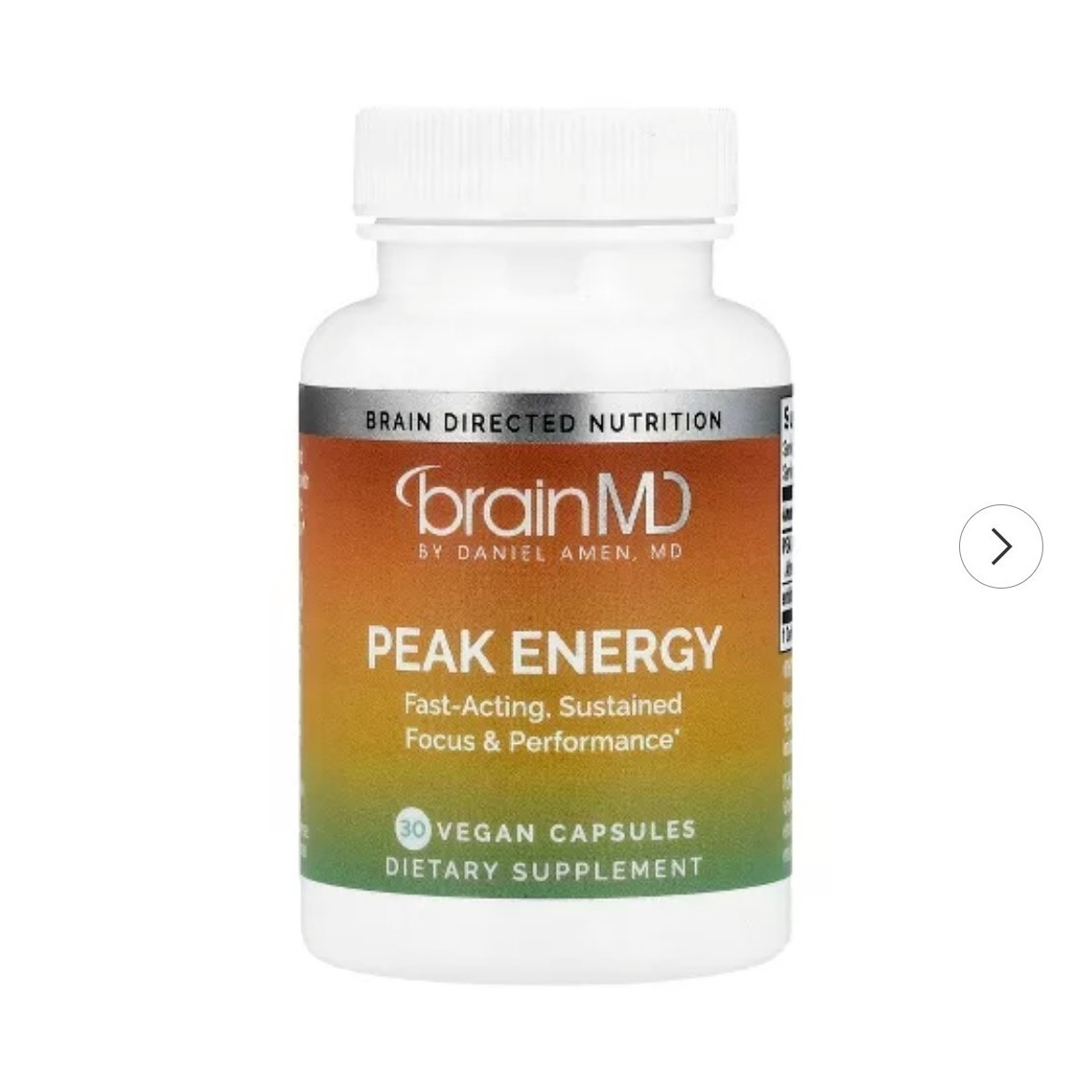 BrainMD Peak Energy Vegan Gluten-Free Sugar-Free Non-GMO 30 Capsules Exp 03/2028