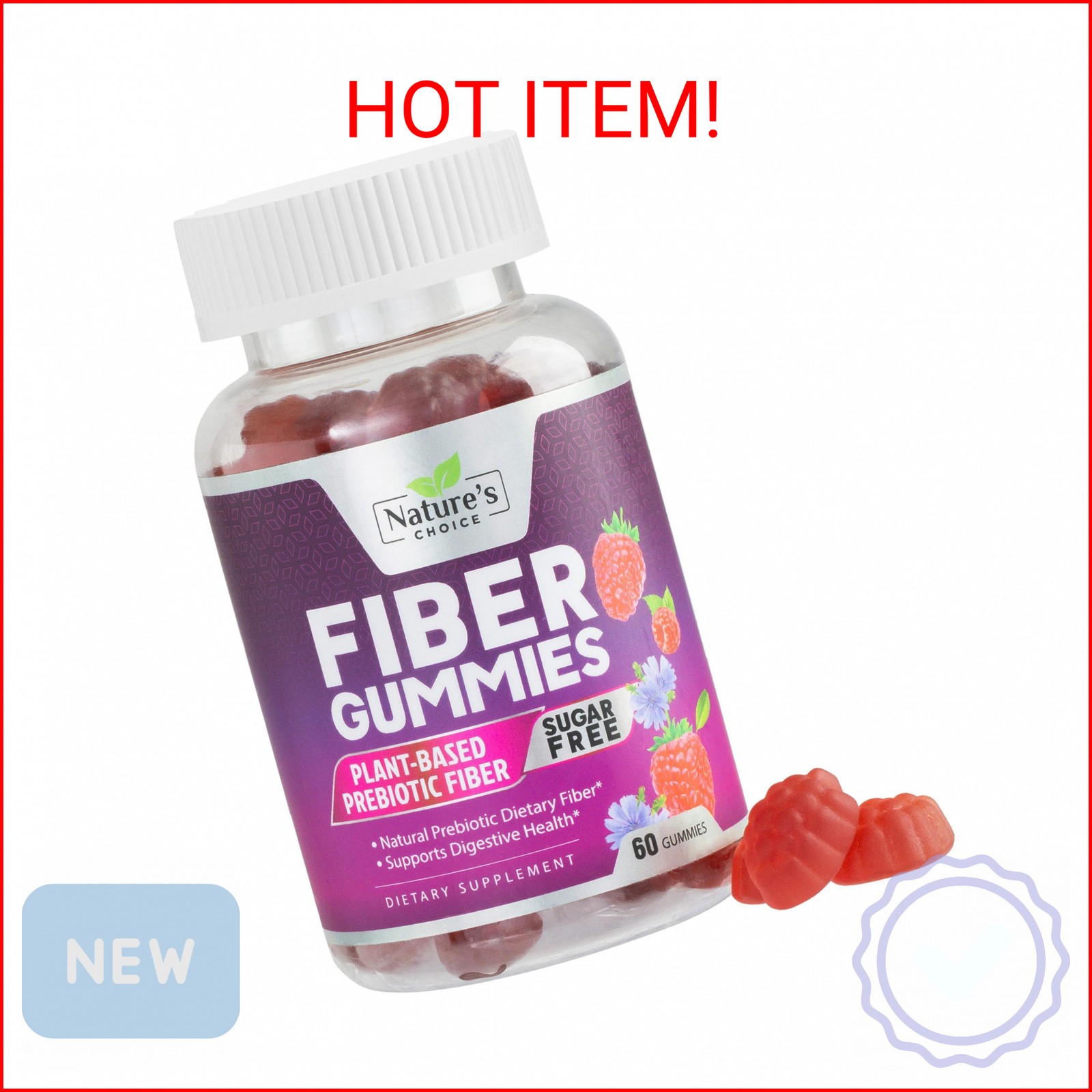 Fiber Gummies 4g – Sugar Free Fiber Gummy Supplement for Adults, Daily Prebiotic