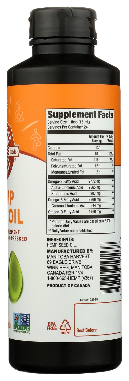 Manitoba Harvest Hemp Seed Oil Dietary Supplement Unrefined Cold 12 Oz 1 Pack