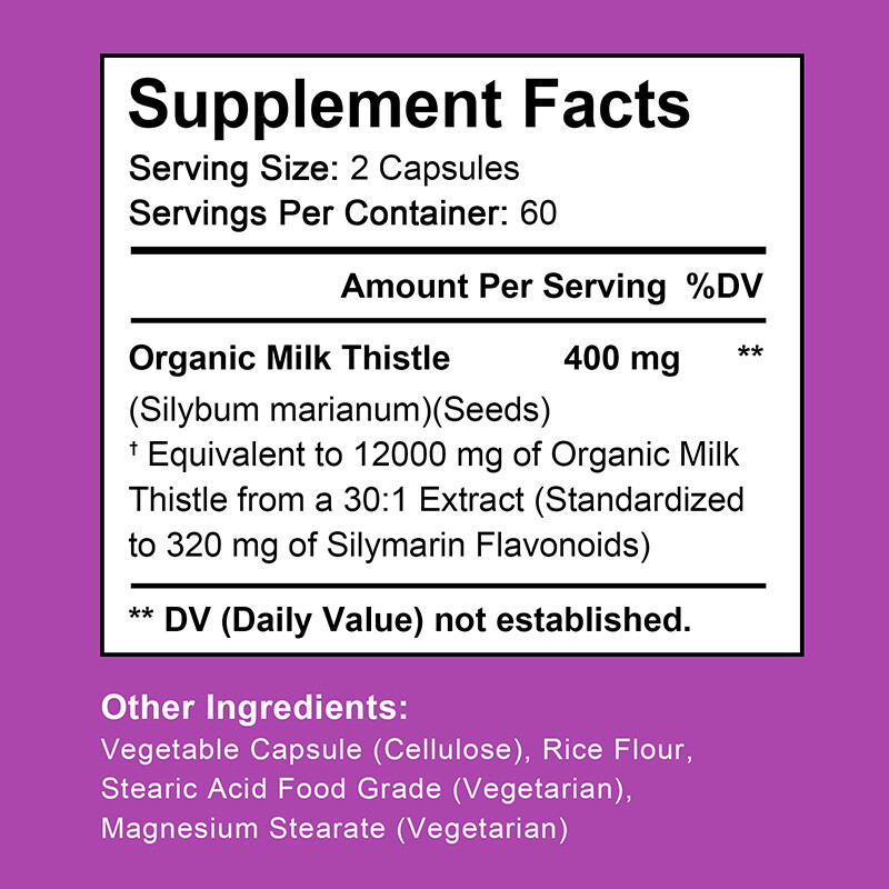 Organic Milk Thistle – 12,000mg Strength / Supports Liver Cleanse and Detox