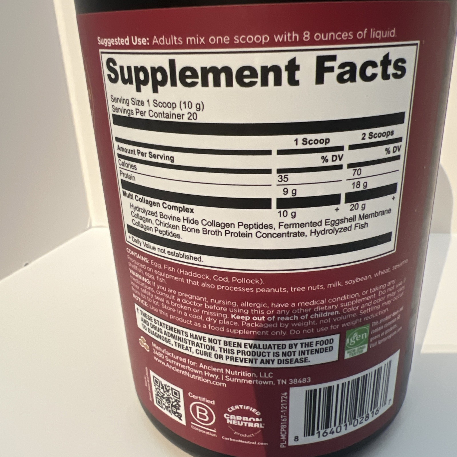 ANCIENT NUTRITION Multi Collagen Protein Powder 7.1 oz EXP 05/2028