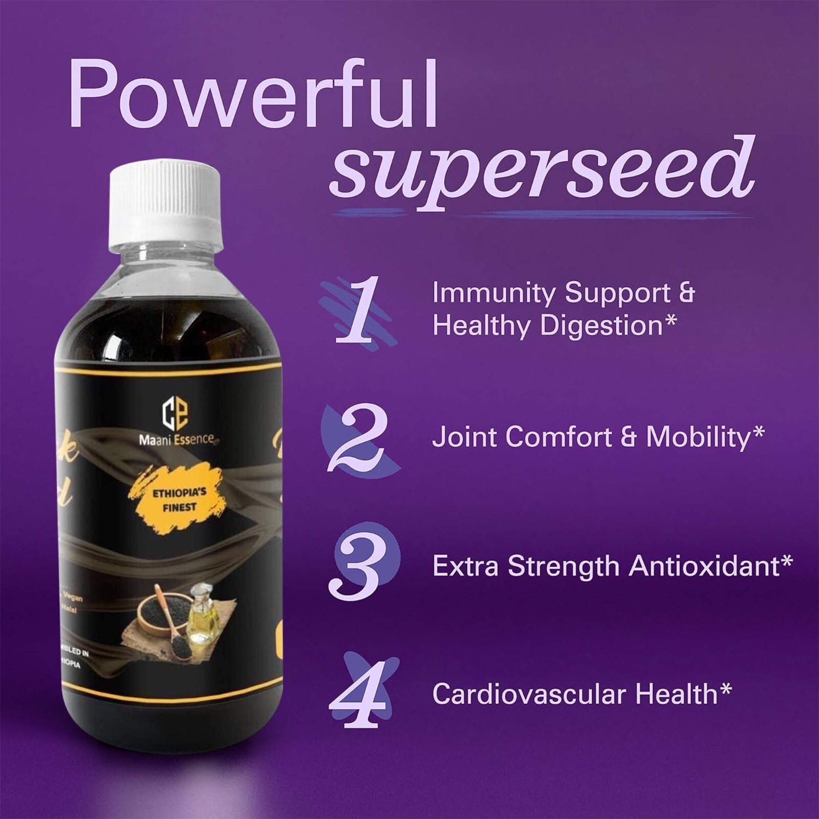 Pure Organic Ethiopian Black Seed Oil Cold Pressed Edible All Natural 2.8% Thymo
