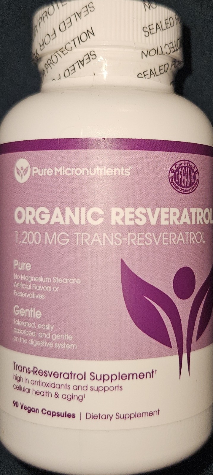 Pure Micronutrients Organic Resveratrol Supplement Trans-Resveratrol Capsules 90