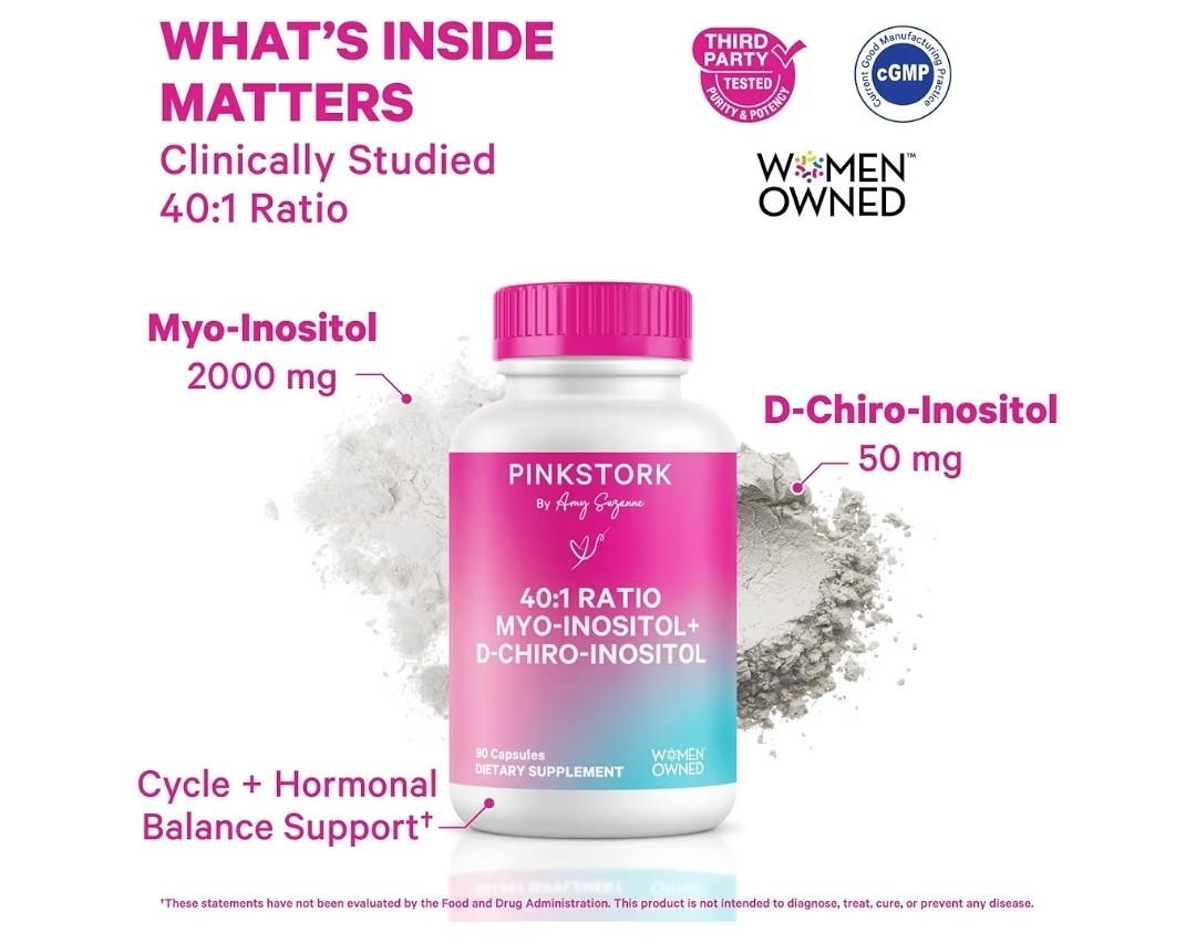 Pink Stork 40:1 Myo-Inositol + D-Chiro-Inositol 2000mg 90 Caps Gluten-Free