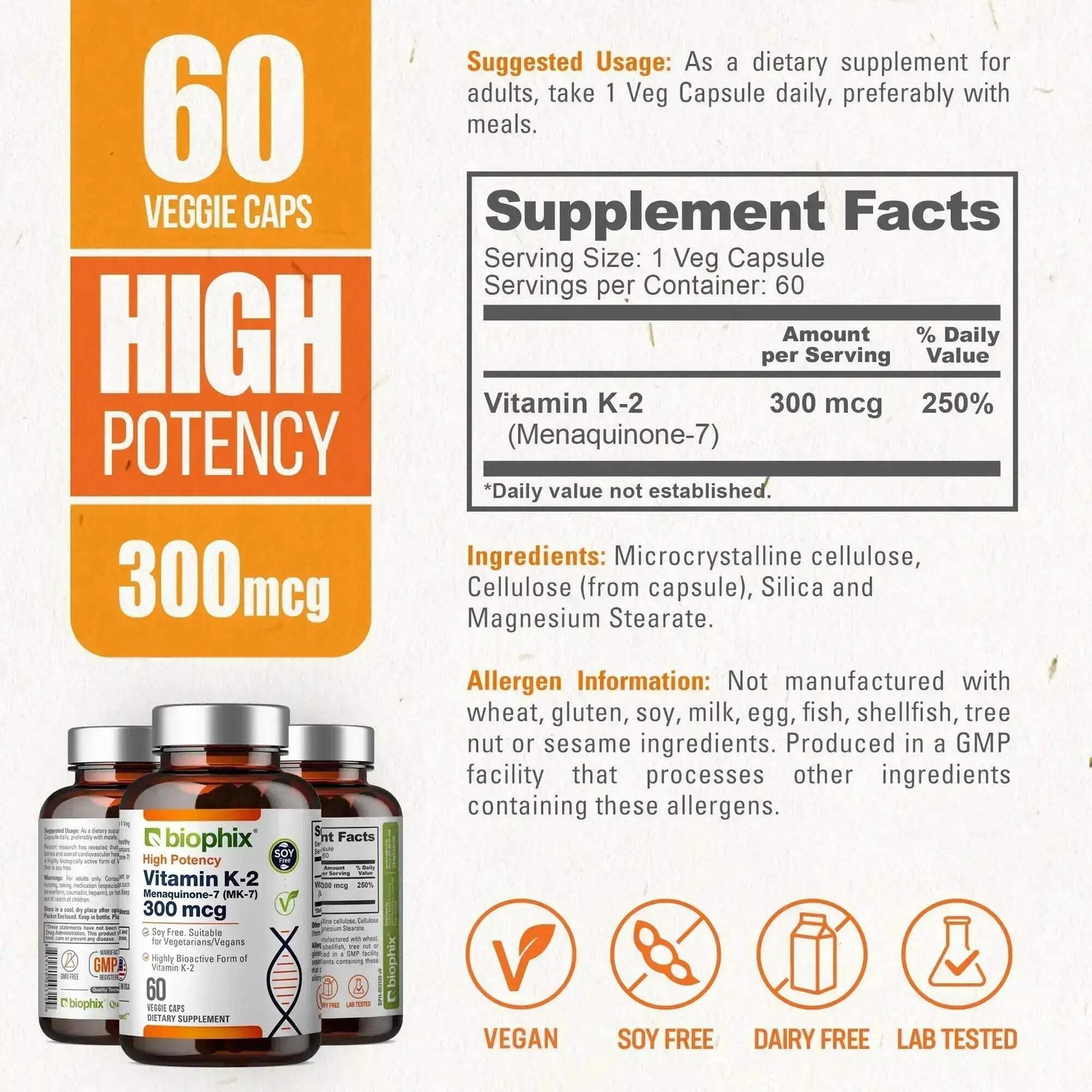 biophix Vitamin K2 MK-7 – 300 mcg 60 Vegetarian Capsules