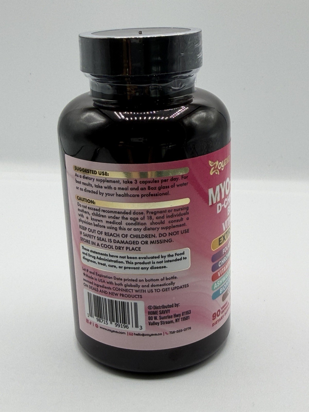 Zoyava Myo-Inositol D-Chiro Inositol Berberine D3+K2 90 Caps Exp 03/2027