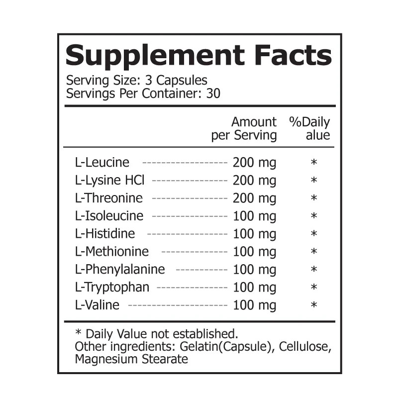 EAA Essential Amino Acids Muscle Growth Support Capsules, Pack of 1.