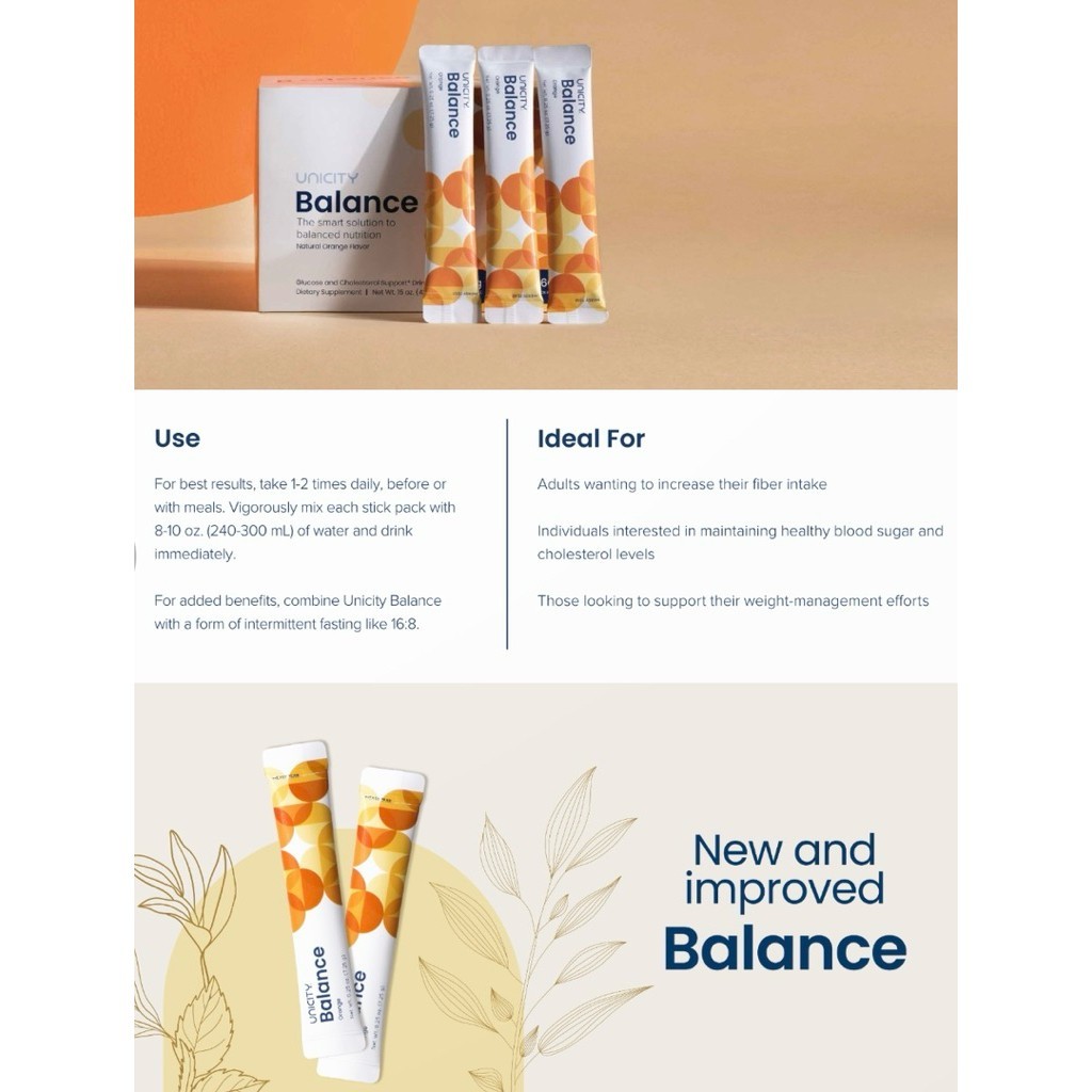 UNICITY Balance Cholesterol Support Drink Mix 30 Stick Pack (ORANGE)