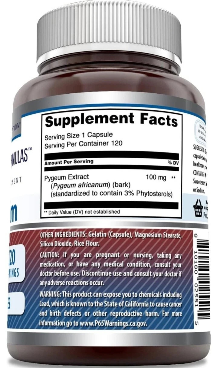 Amazing Nutrition Formulas Pygeum 100 mg 120 Capsules EXP 06/2026