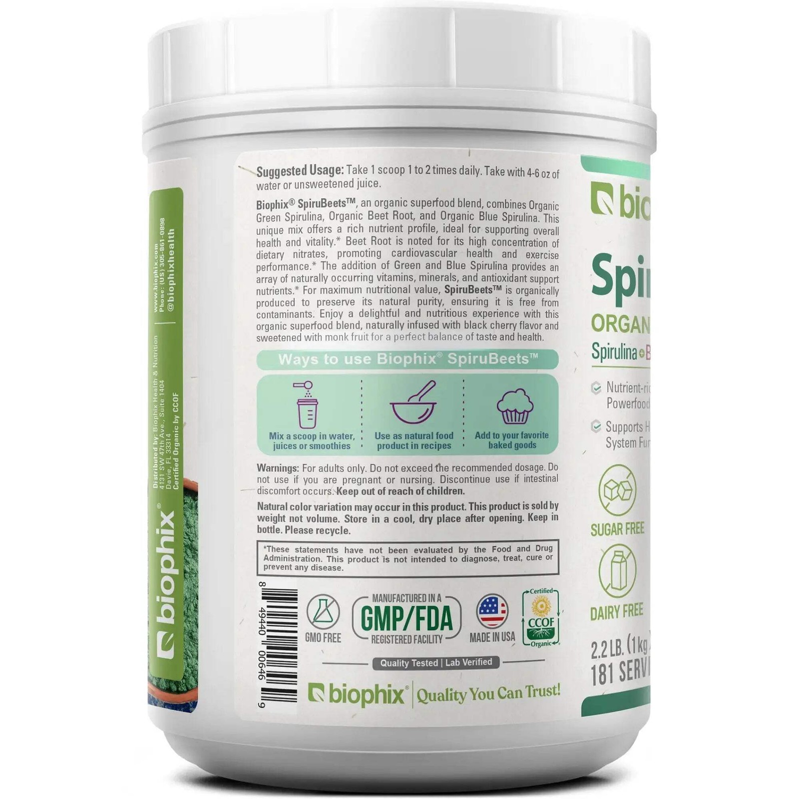biophix Spirubeets Organic Spirulina Beet Root Powder 2.2 lb 1 kg