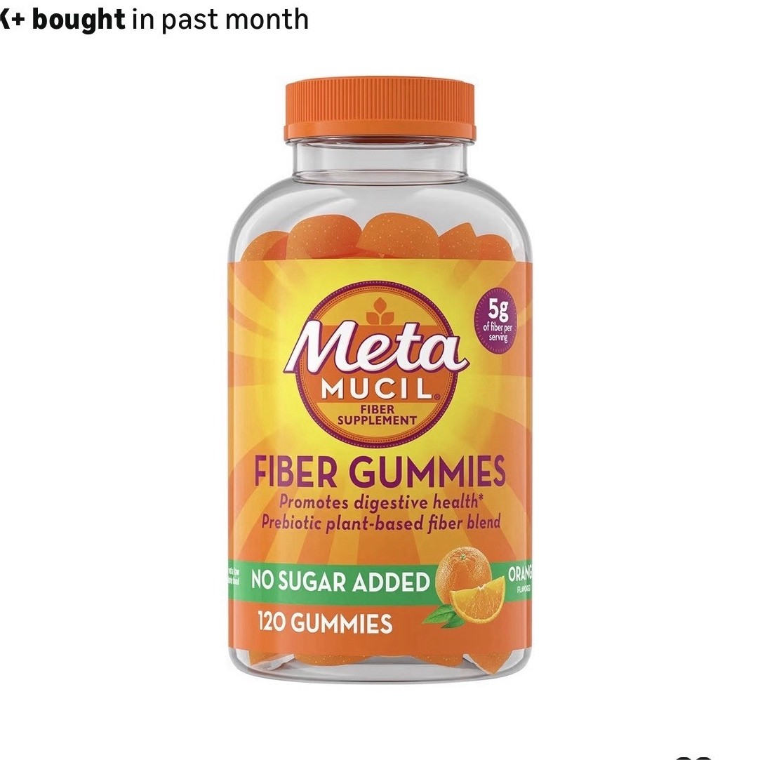 Metamucil Fiber Gummies No Sugar Added Plant-Based Orange Digestive 120 Ct