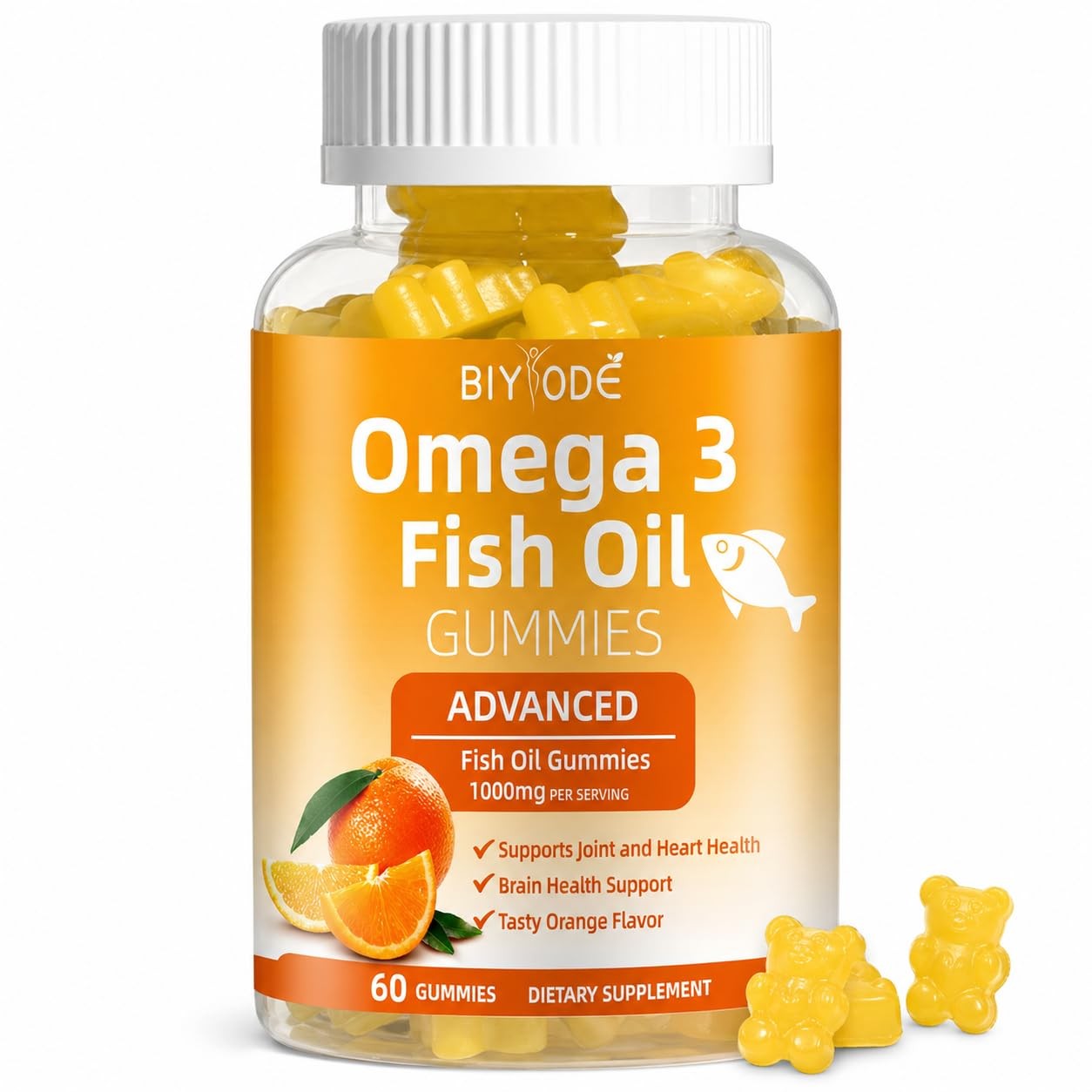 Omega-3 Fish Oil Supplements: Pure 1000mg 60 Count (Pack of 1), Orange