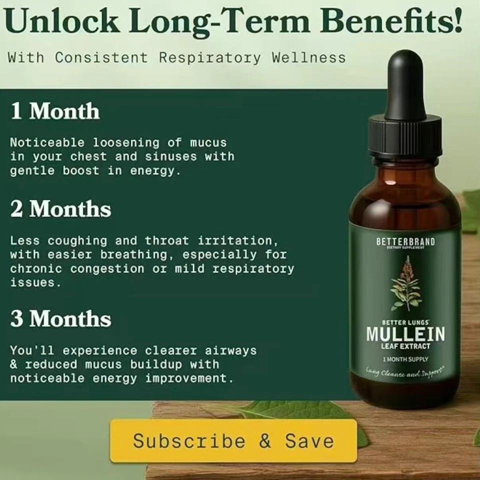 2 BOTTLES-Mullein Leaf&Chlorophyll Drops for Lung Detox&Mucus Cleanse-30Servings