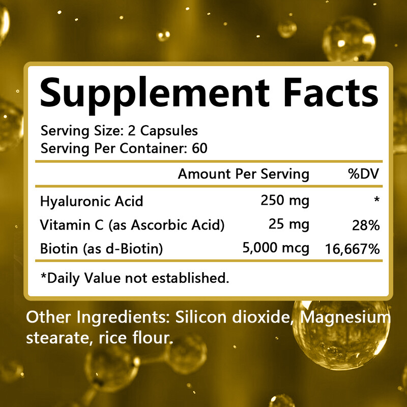 Hyaluronic Acid, Biotin & Vitamin C Capsules AntiAging Hair, Skin & Joint Health