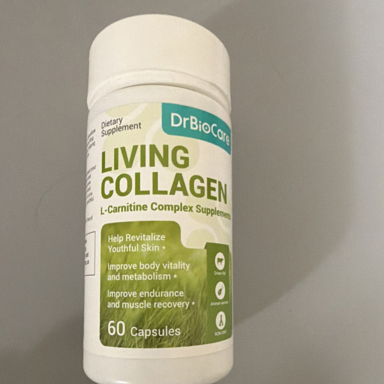 DrBioCare Living Collagen L-Carnitine Capsules 60ct Non-GMO Gluten-Free