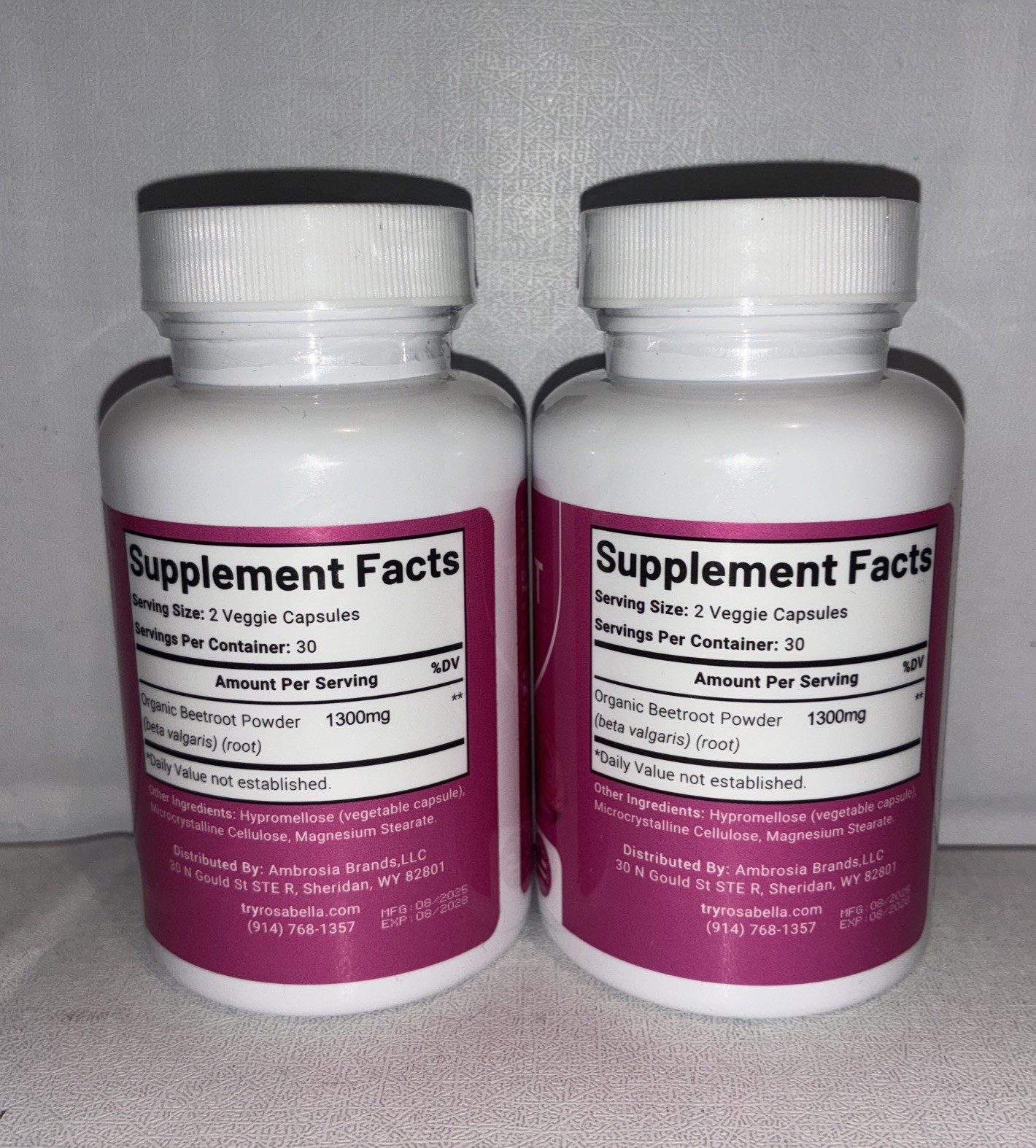 Lot Of 2- Rosabella Beetroot Dietary Supplement GMP 1300mg /60 Caps Each