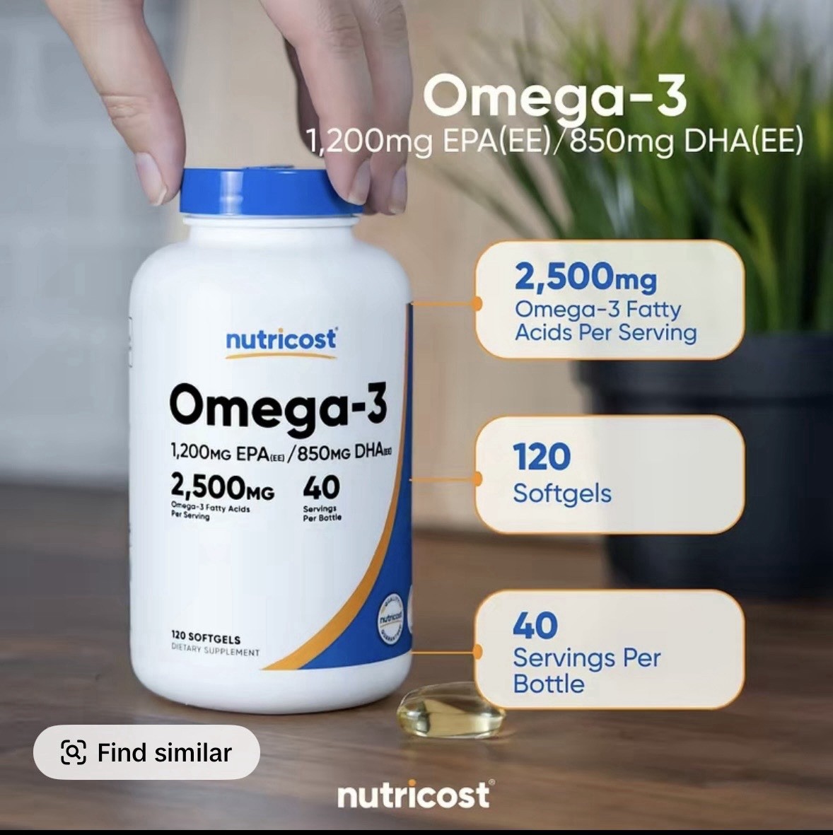 Nutricost Omega-3 Fish Oil 2500mg 120 Softgels Non-GMO Gluten-Free Tested