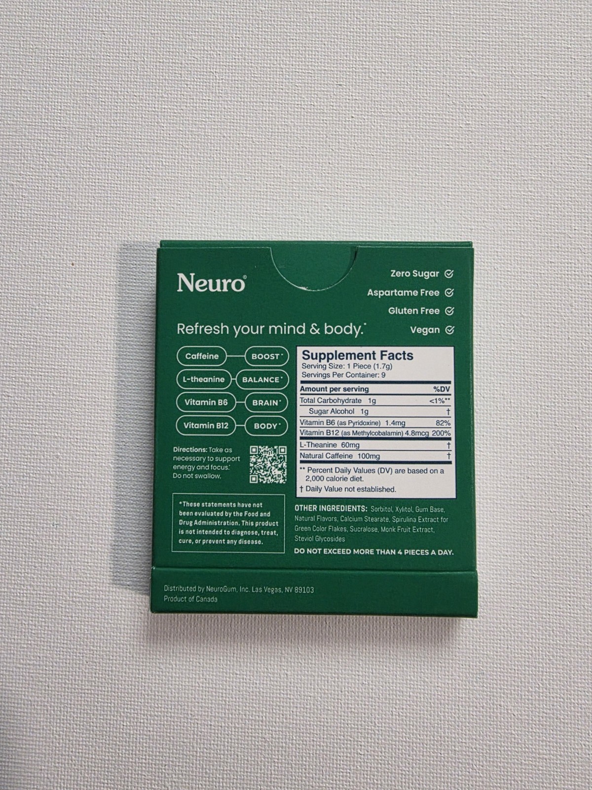 Neuro Gum L-theanine B-12 Nootropics Caffeine 6pk 54 pcs Energy & Focus Variety