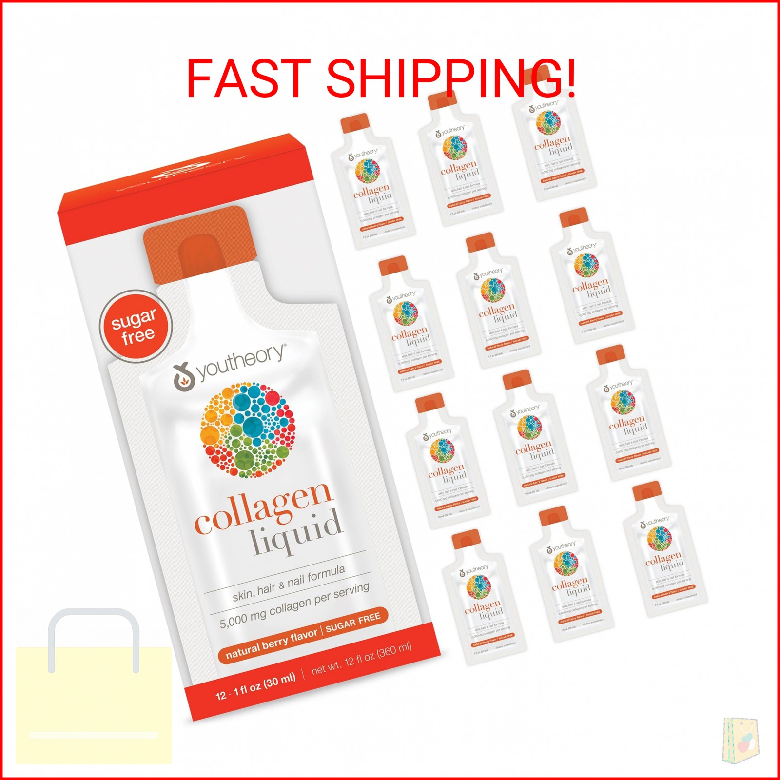 Youtheory Collagen Liquid – 5,000 mg Hydrolyzed Collagen Peptides – Supports Hai