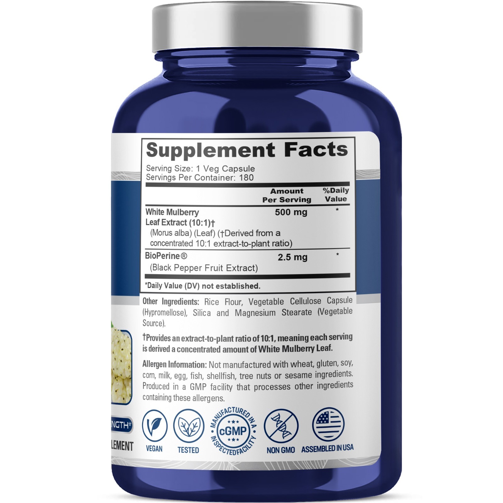 NusaPure White Mulberry Leaf Extract 5,000mg 180 Veggie Caps Non-GMO Vegan