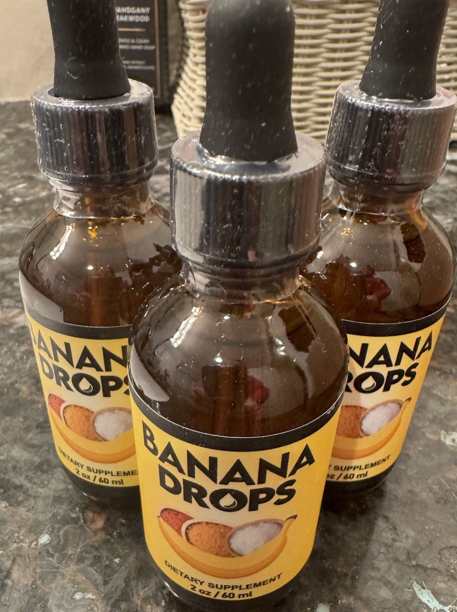 Banana Drops Liquid Supplement 2oz 3 Pack Max Strength Exp 11/26 Free Ship