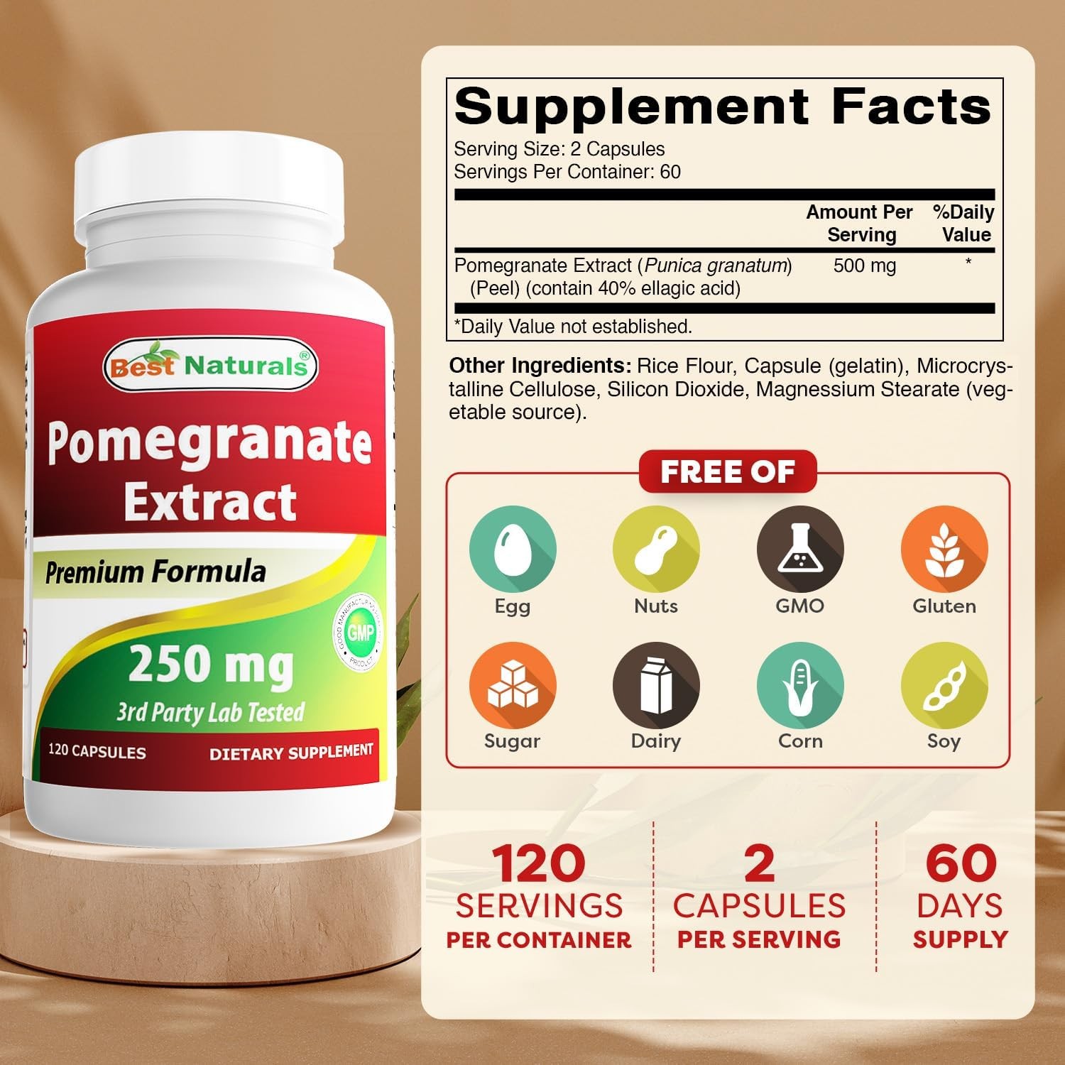 Best Naturals Pomegranate Extract 250 mg 120 Capsules