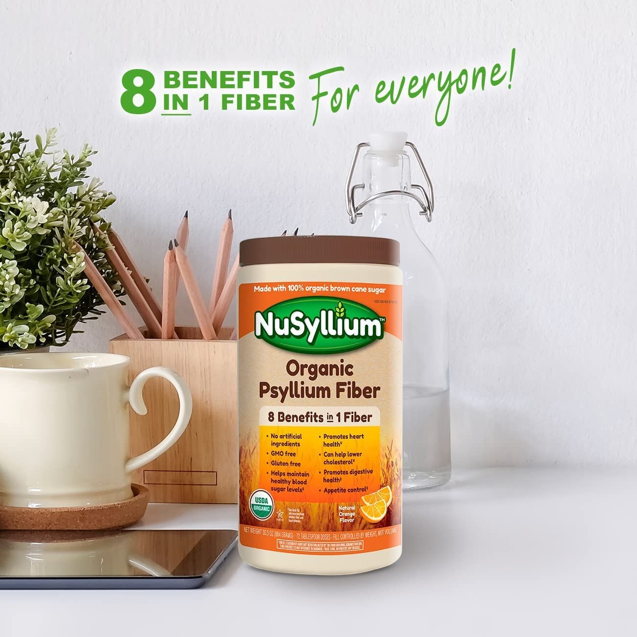 NuSyllium Powder Organic Natural Fiber Natural Orange Flavor 72 Doses 30.5 Ounce