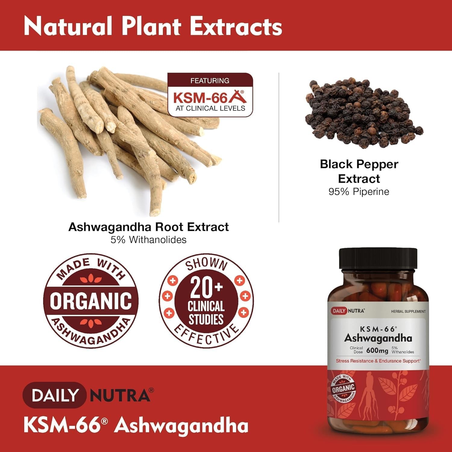 KSM66 Ashwagandha 600mg Organic Root Extract Stress Focus 60 Caps